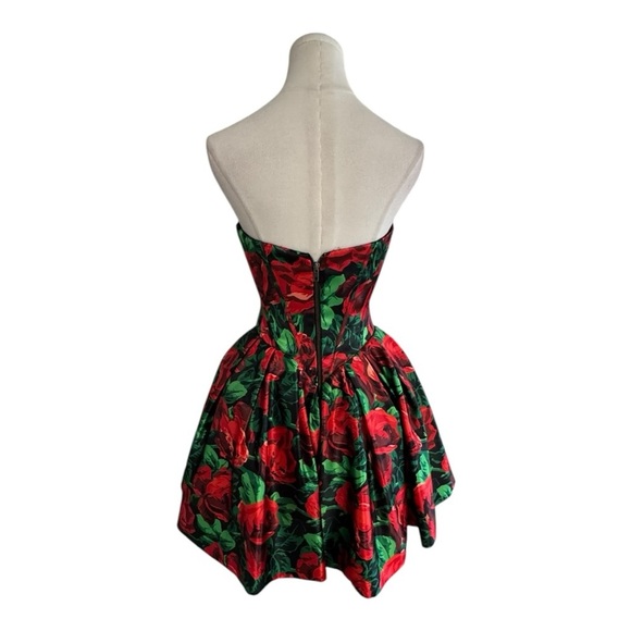 SHERRI HILL Red Floral Dress Mini Strapless Prom Pageant Size 0 Roses Full XS - Picture 5 of 12